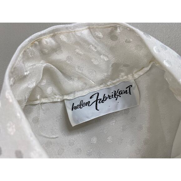 Vintage Helen Fabrikant Blouse Womens 12 White Satin Polka Dot Button Up Top - Picture 9 of 12